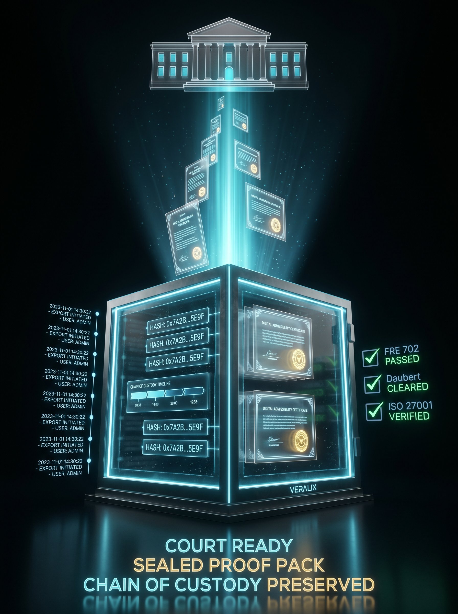 Court-admissible AI evidence certification system